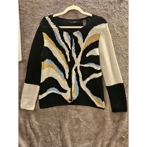Crazy Horse Sz M Artsy Abstract Knit Cardigan Sweater #488